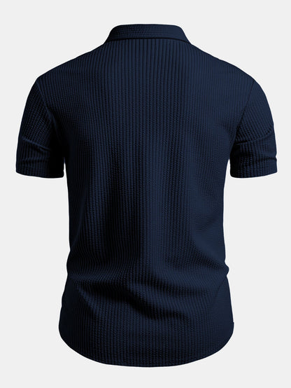 Muscle Fit Ribbed Button Up Shirt