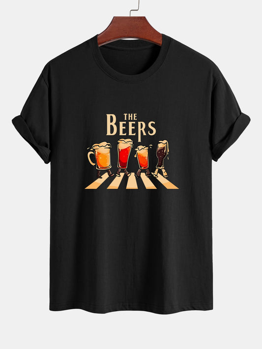 Regular Fit Beer Print Cotton T-Shirt