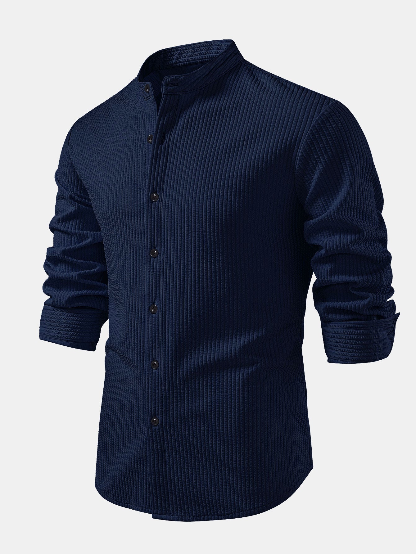 Long Sleeve Muscle Fit Ribbed Stand Collar Shirt