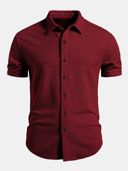 Muscle Fit Ribbed Button Up Shirt