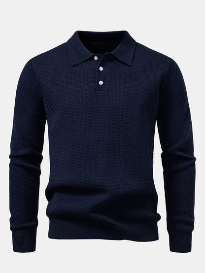 Long Sleeve Pineapple Textured Knit Polo Shirt