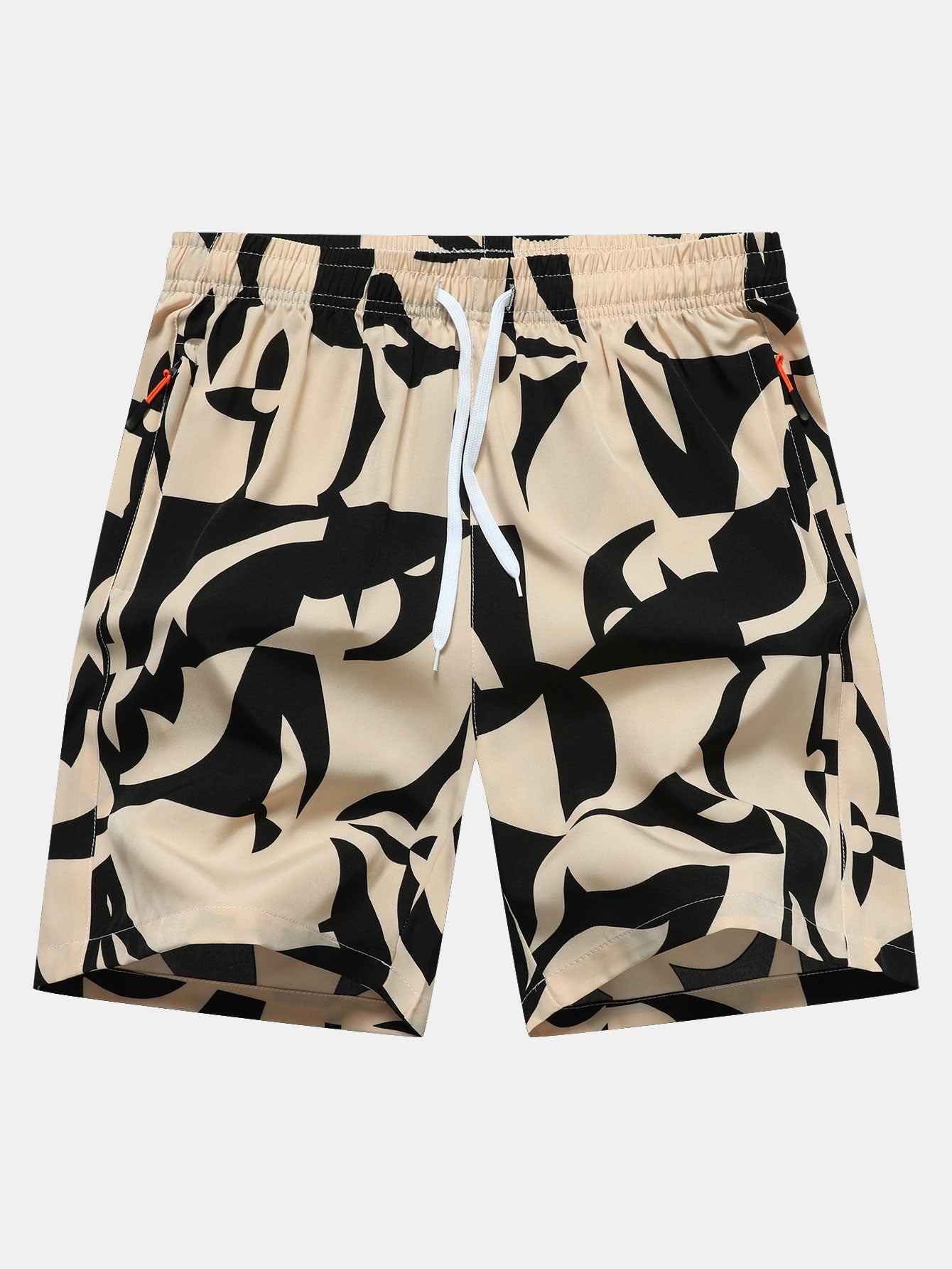 Color Block Print Zipper Pocket Shorts