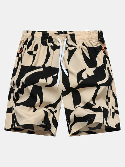 Color Block Print Zipper Pocket Shorts