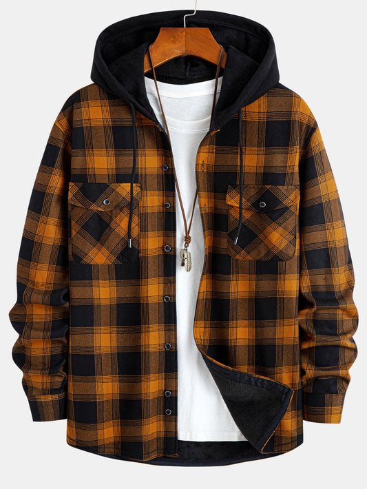 قميص مزود ببطانة فانيلا مع غطاء رأس وجيوب مريحة
