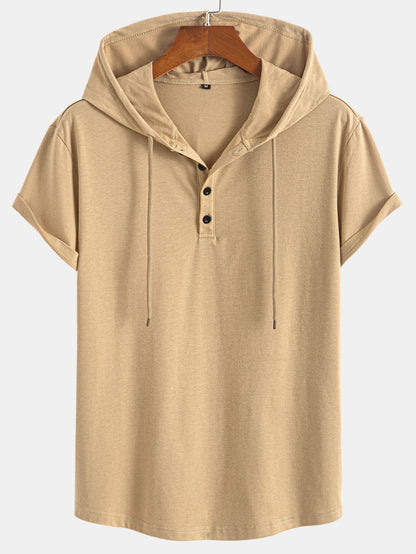 Short Sleeve Henley Hooded T-Shirt