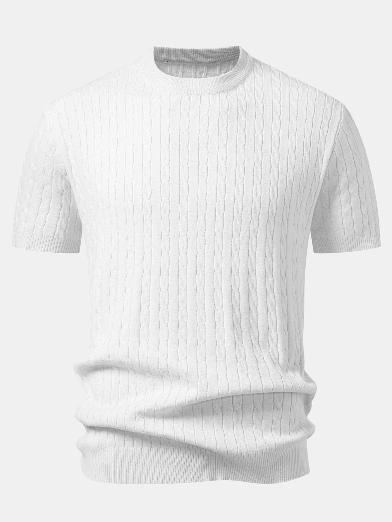 Twisted Jacquard Crew Collar Knit T-Shirt