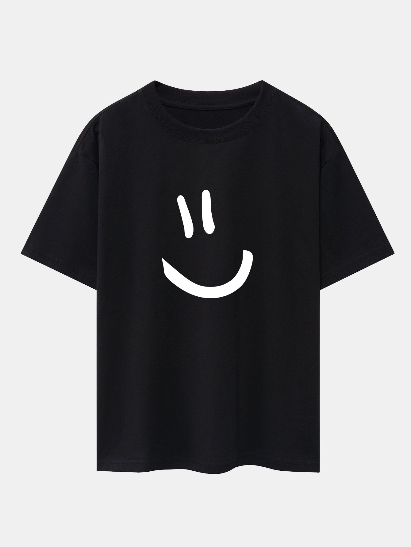Smiley Face Print Drop Shoulder Oversize T-Shirt