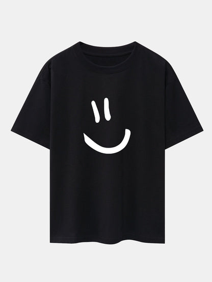 Smiley Face Print Drop Shoulder Oversize T-Shirt