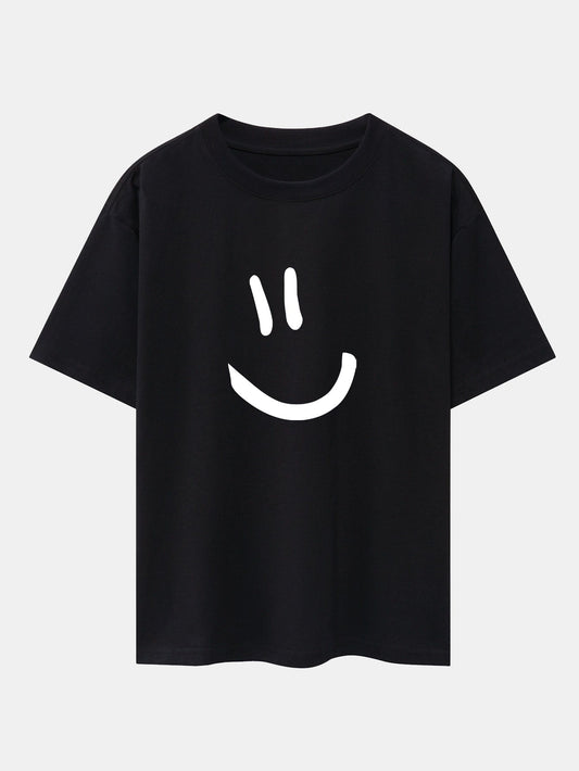 Smiley Face Print Drop Shoulder Oversize T-Shirt
