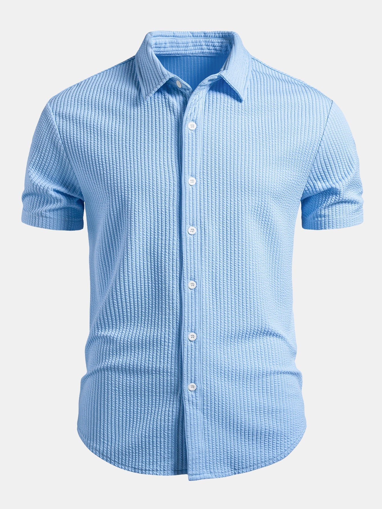 Muscle Fit Ribbed Button Up Shirt