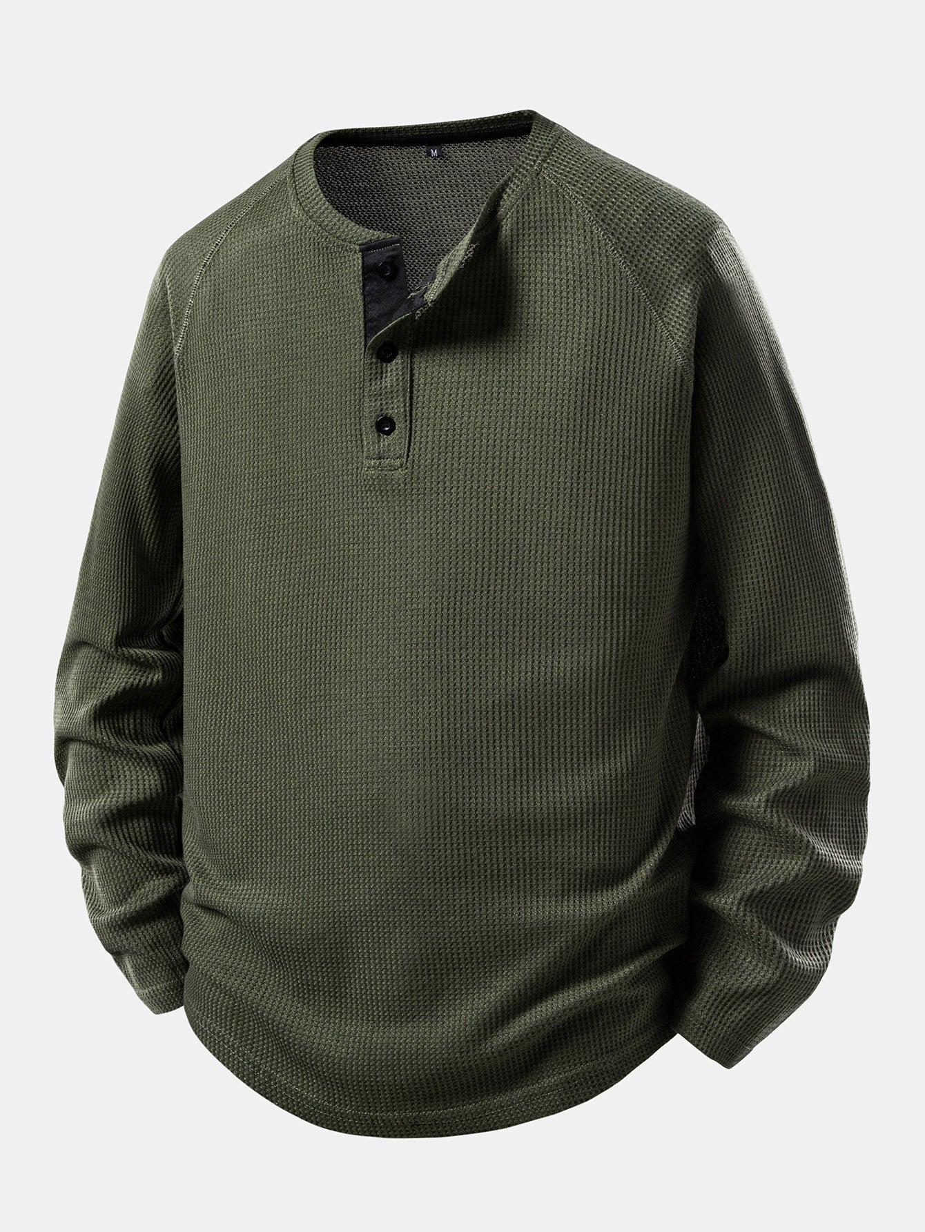 Long Sleeve Arc Hem Waffle Henley Shirt