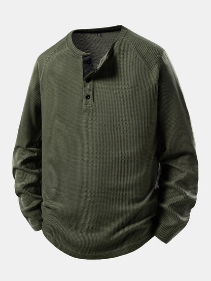 Long Sleeve Arc Hem Waffle Henley Shirt