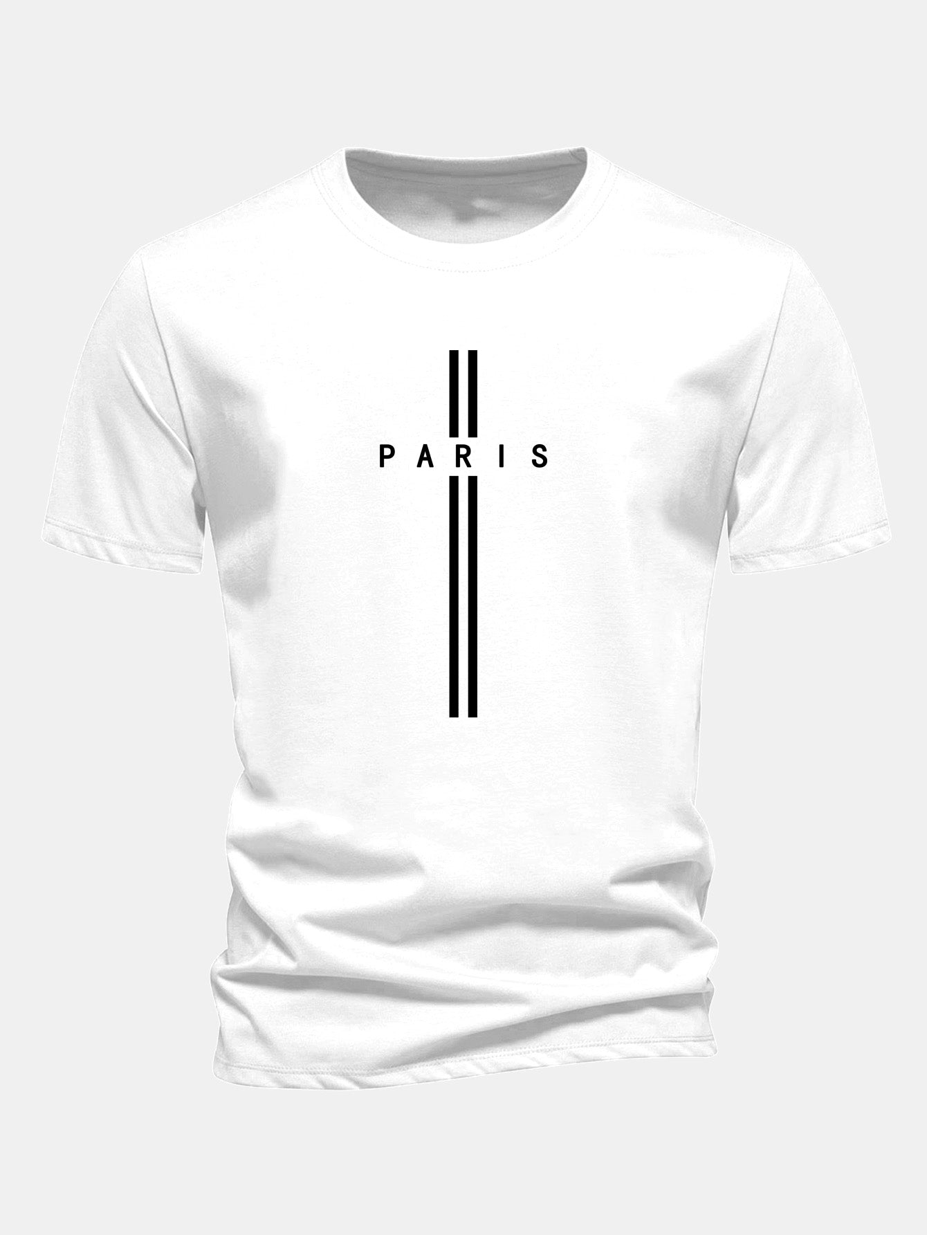 Regular Fit Paris Stripe Print Cotton T-Shirt