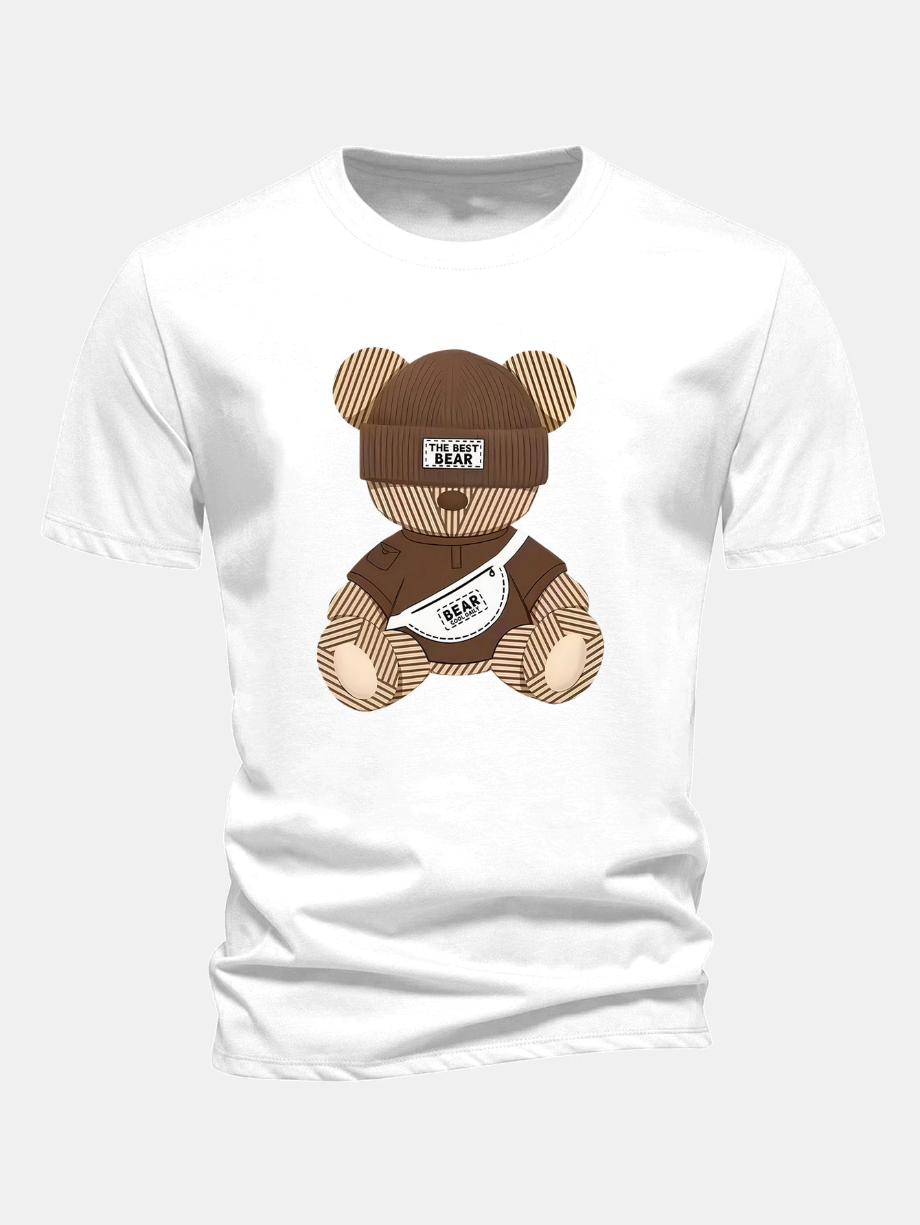 Regular Fit Stripe Bear Print Cotton T-Shirt