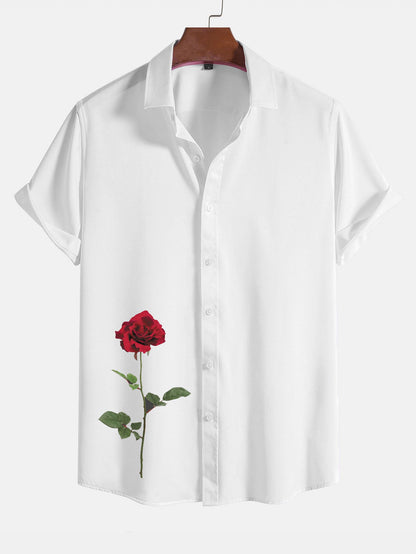 قمصان مزينة برسومات وردة حمراء