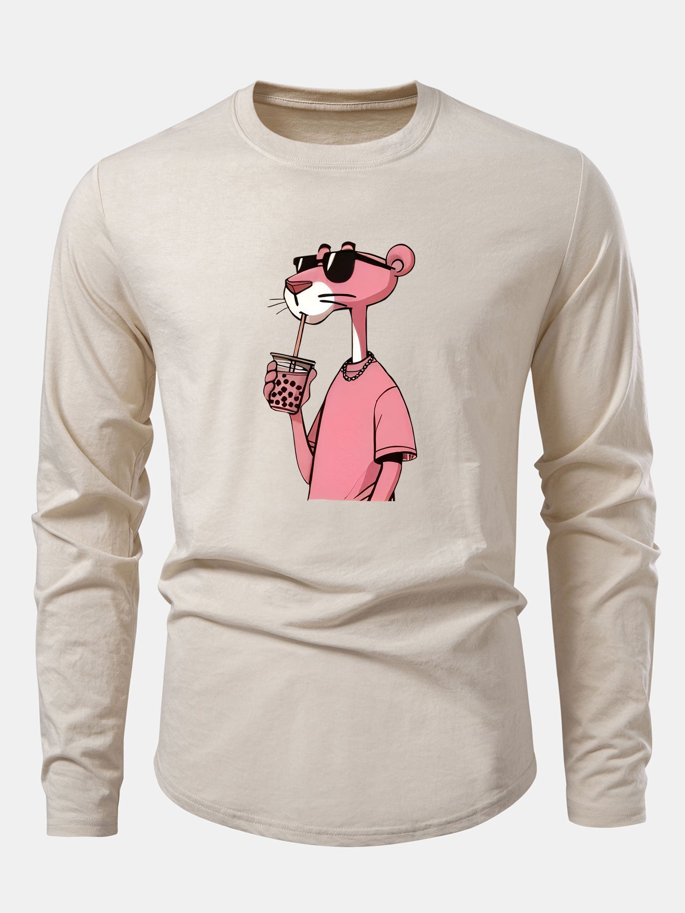 Pink Panther Print Cotton Arc Hem T-Shirt