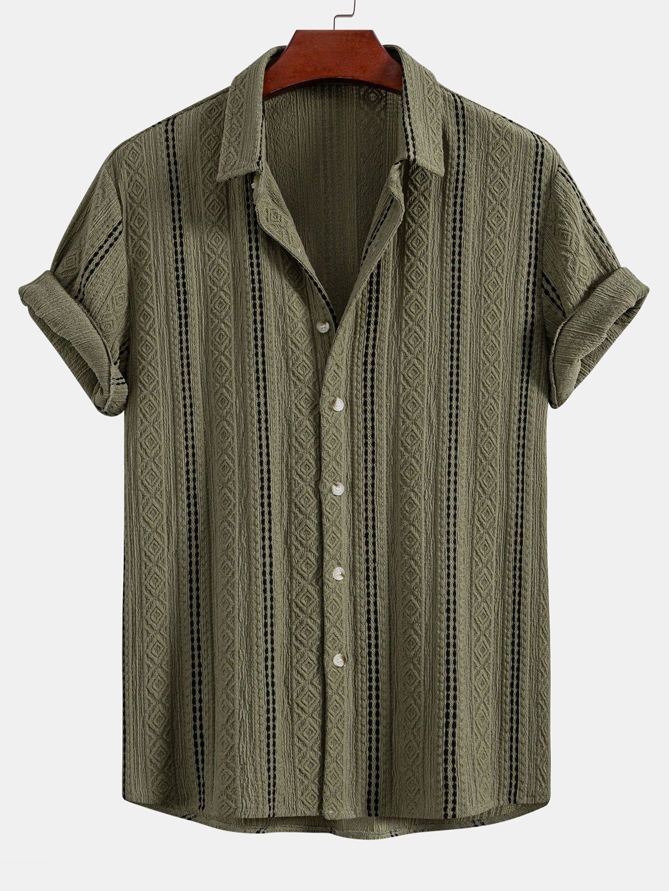 Geometric Striped Jacquard Button Up Shirt