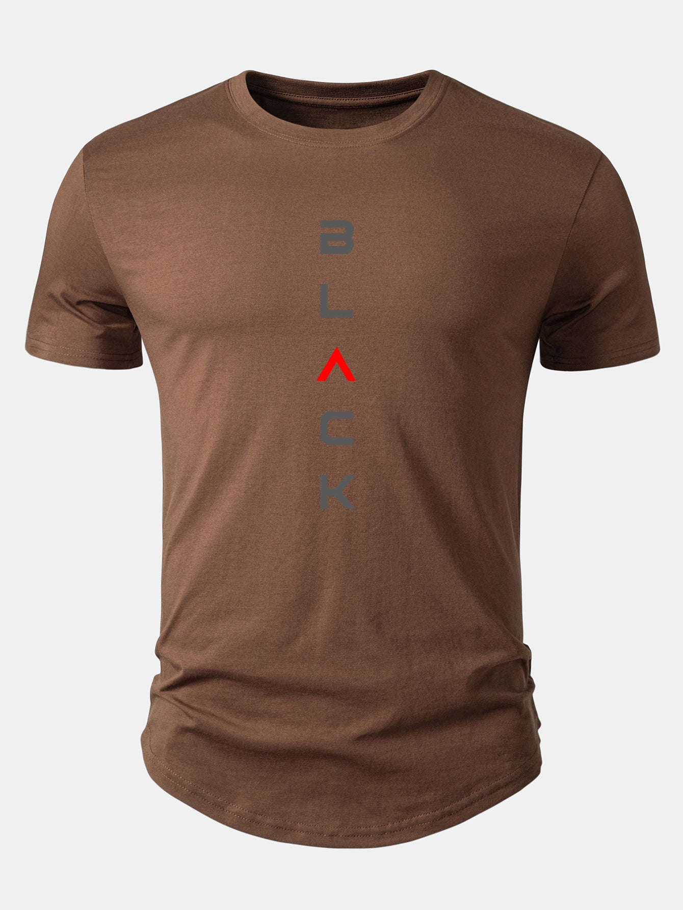 Black Print Cotton Arc Hem T-Shirt