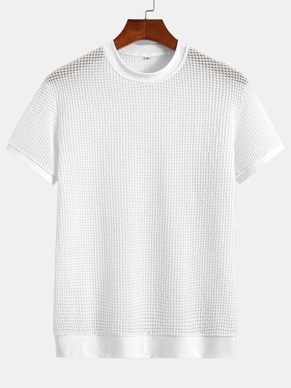 Short Sleeve Waffle Ribbed Hem T-Shirt