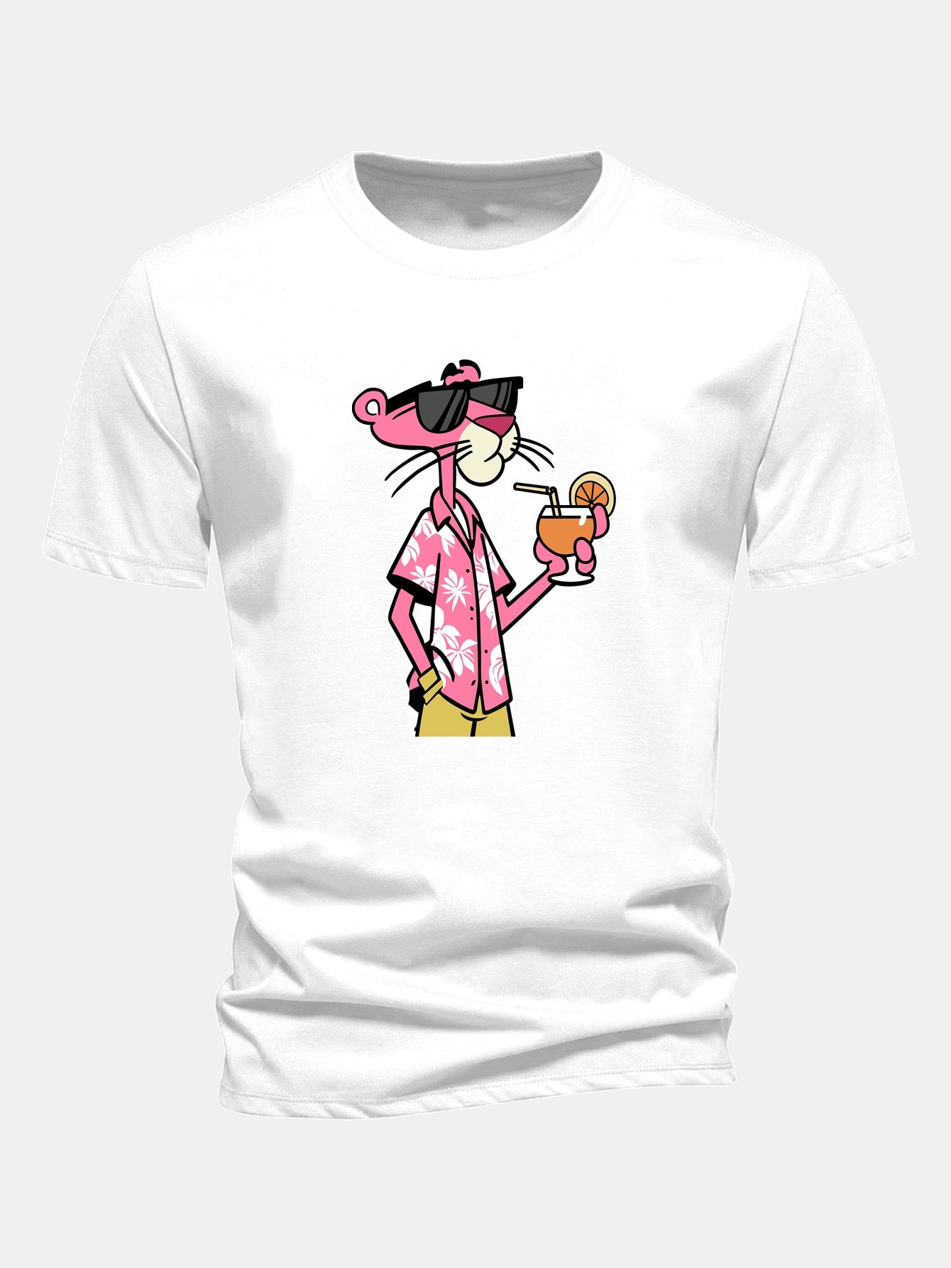 Regular Fit Vacation Pink Panther Print Cotton T-Shirt