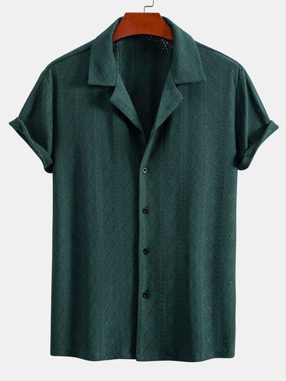 Muscle Fit Diamond Texture Cuban Shirt