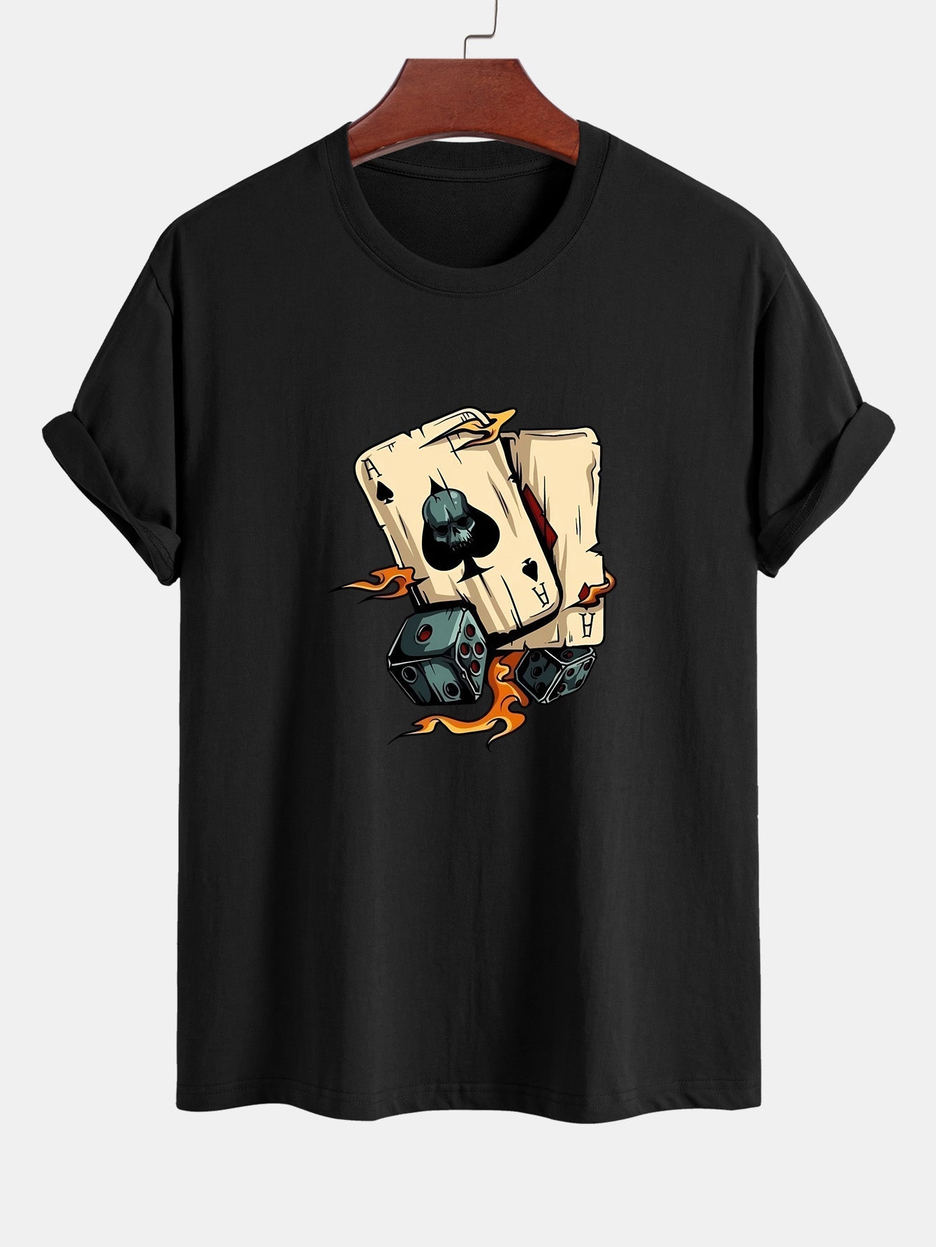Regular Fit Dice Playing Cards Print Cotton T-Shirt