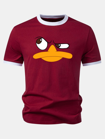 Emoji Duck Print Contrast Ringer T-Shirt