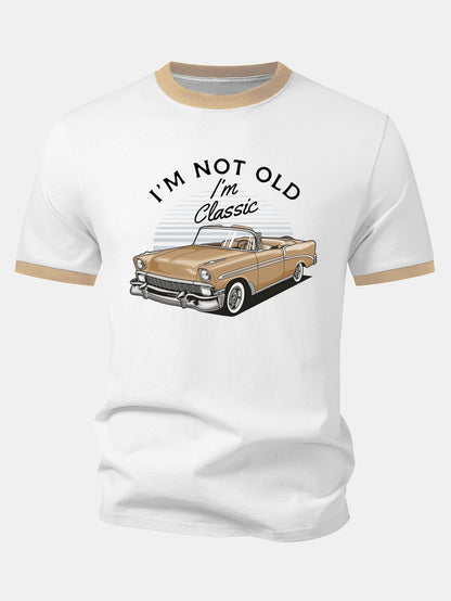 Vintage Car Print Contrast Ringer T-Shirt