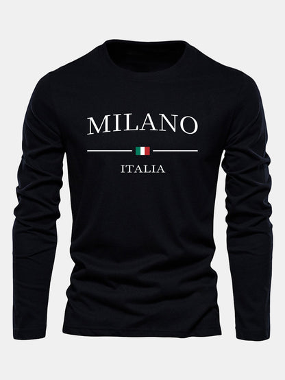 Long Sleeve Milano Print Cotton T-Shirt