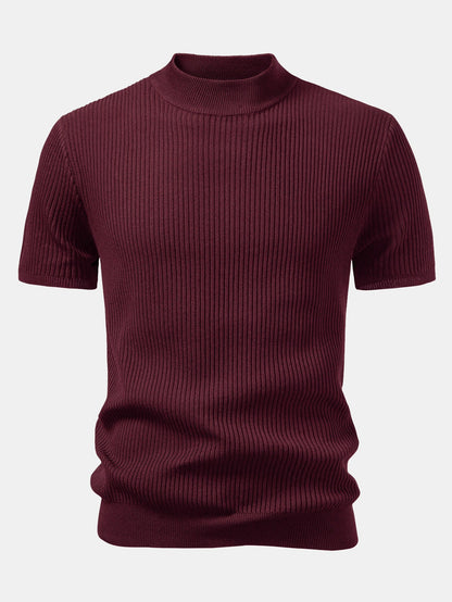 3 Pieces Ribbed Mock Neck Knit T-Shirt