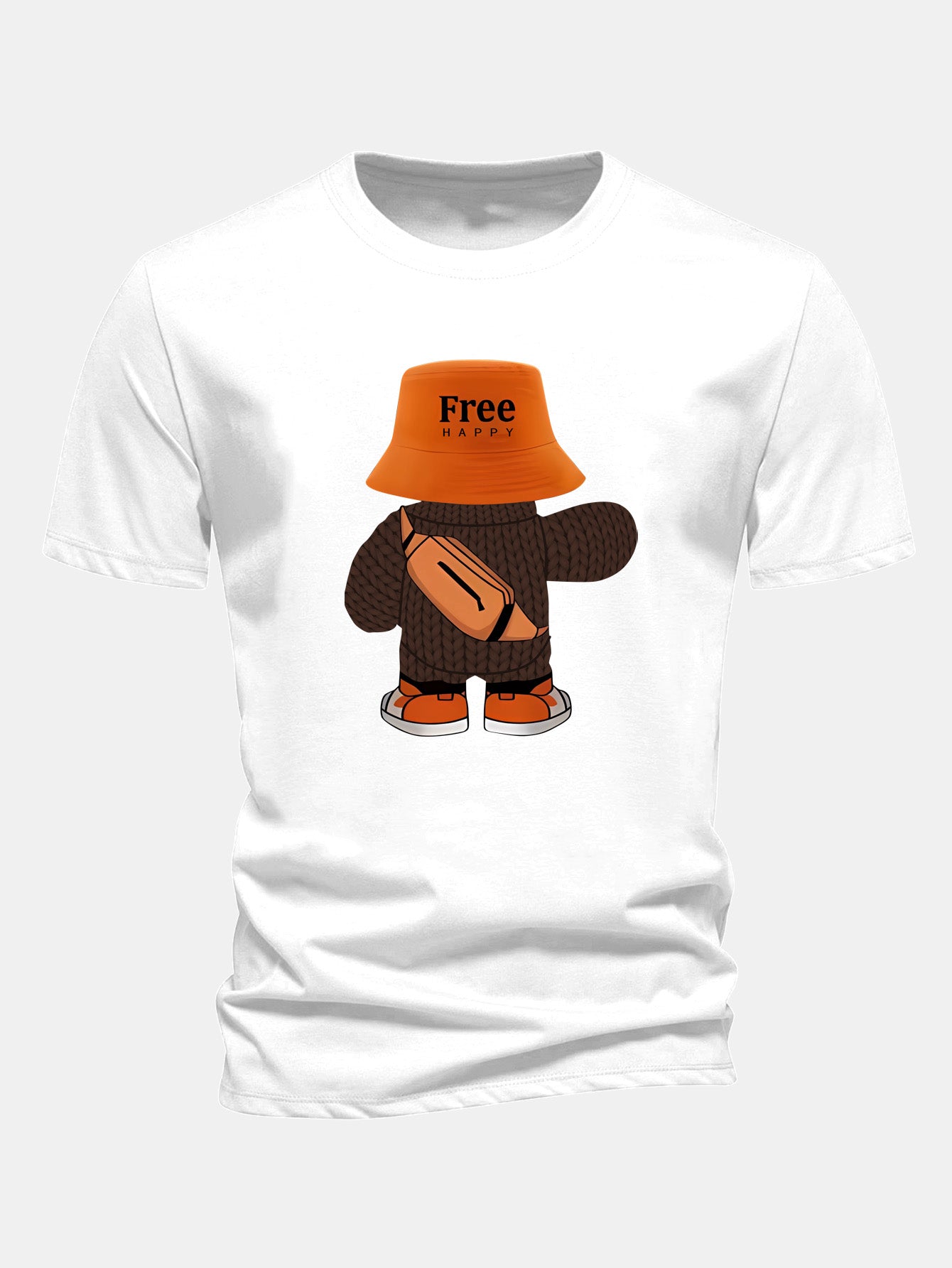 Regular Fit Yarn Bear Print Cotton T-Shirt