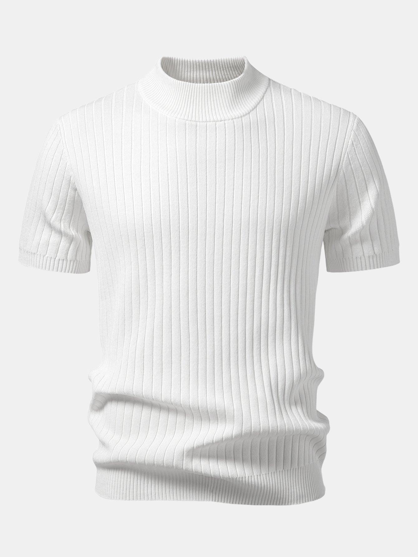 Ribbed Mock Neck Knit T-Shirt