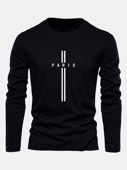 Long Sleeve Paris Stripe Print Cotton T-Shirt