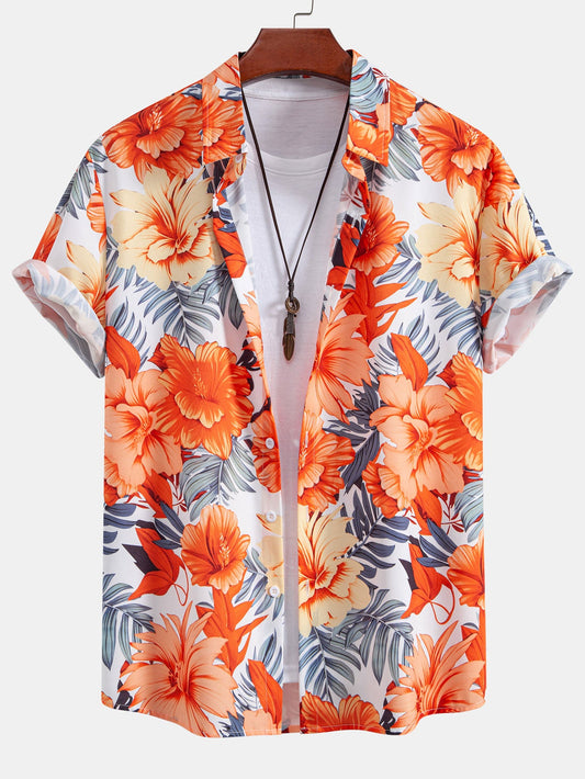 Tropical Flowers Print Button Up Shirt