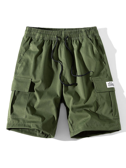 Solid Color Cargo Drawstring Shorts