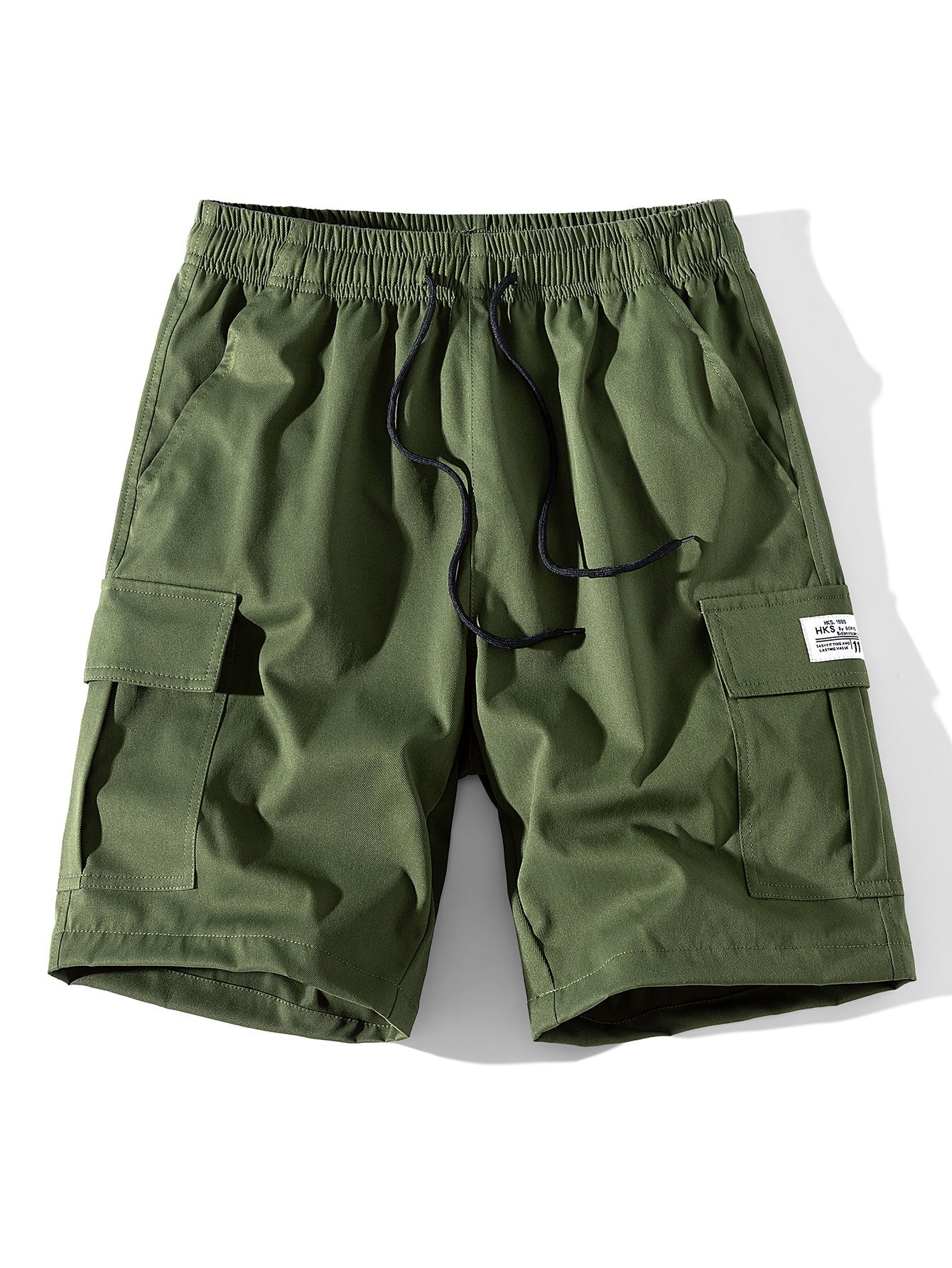 3 Pieces Solid Color Cargo Drawstring Shorts