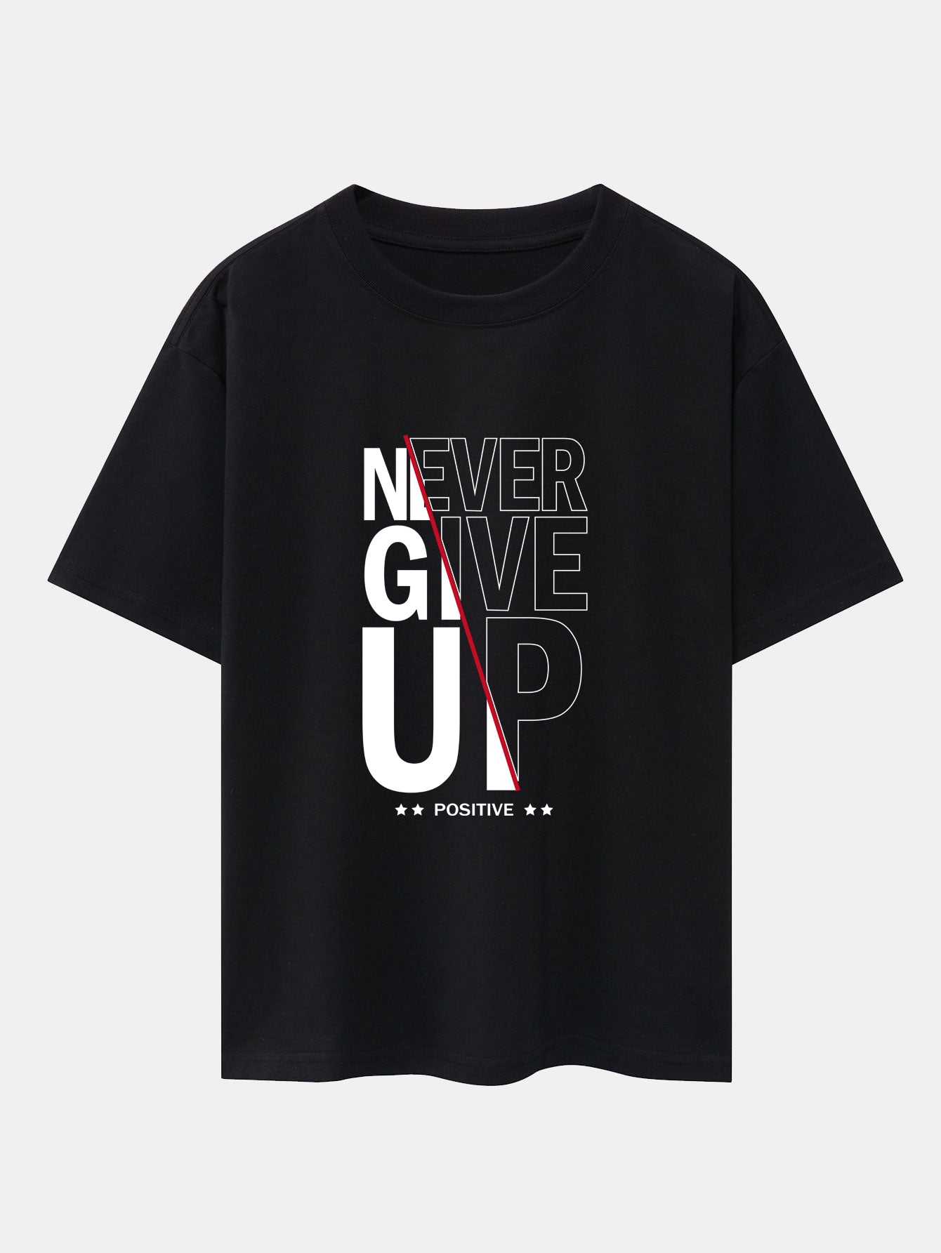 Never Give Up Print Drop Shoulder Oversize T-Shirt