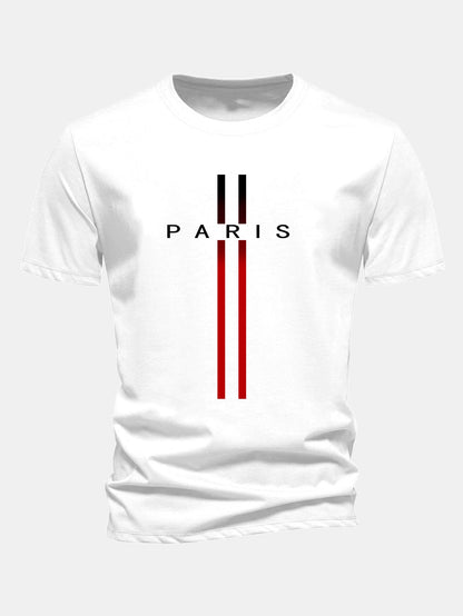 Regular Fit Stripe Paris Print Cotton T-Shirt