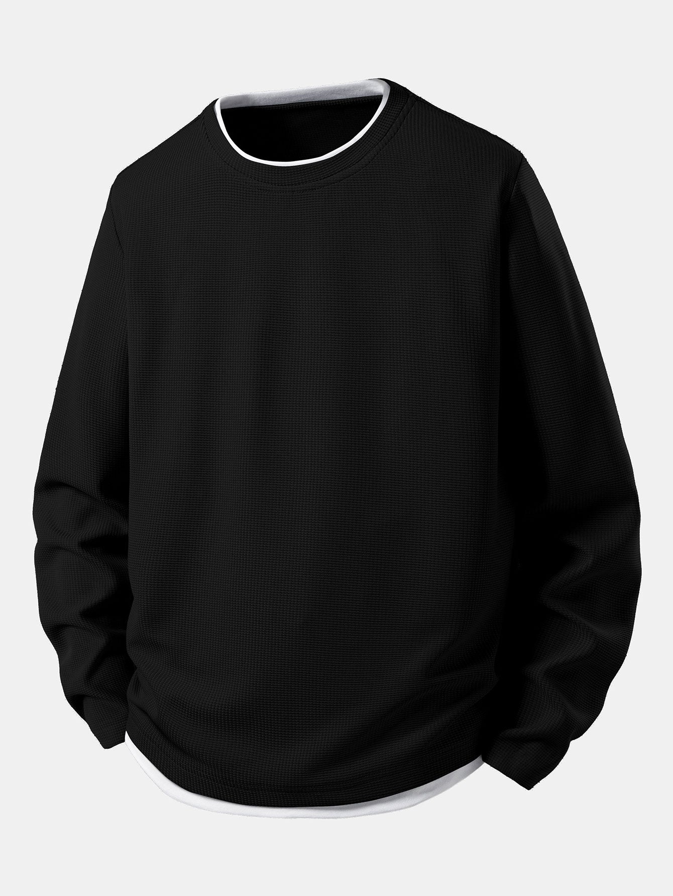 2 In 1 Long Sleeved Crew Neck Waffle T-Shirt