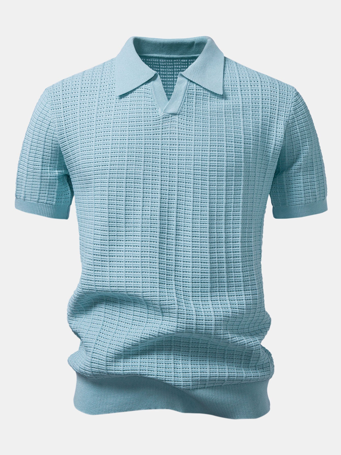 Textured Jacquard Johnny Collar Knit Polo