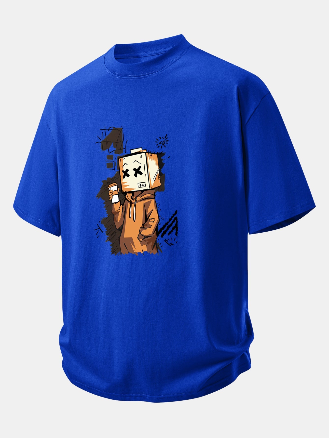 Relax Fit Cartoon Box Head Print Cotton T-Shirt