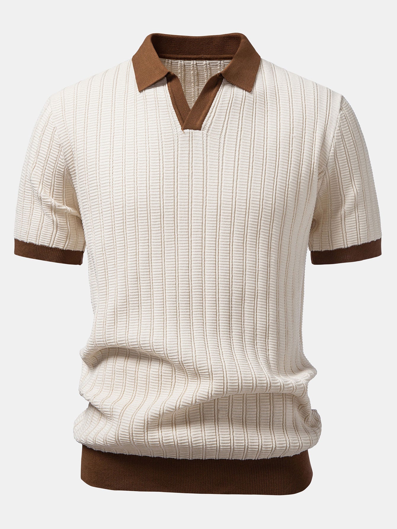 Contrast Textured Johnny Collar Knit Polo
