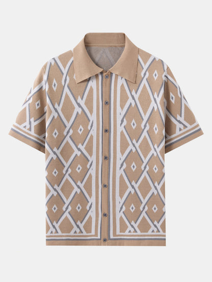Retro Rhombus Geometric Knit Shirt