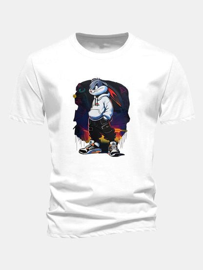 Regular Fit Cartoon Rabbit Print Cotton T-Shirt