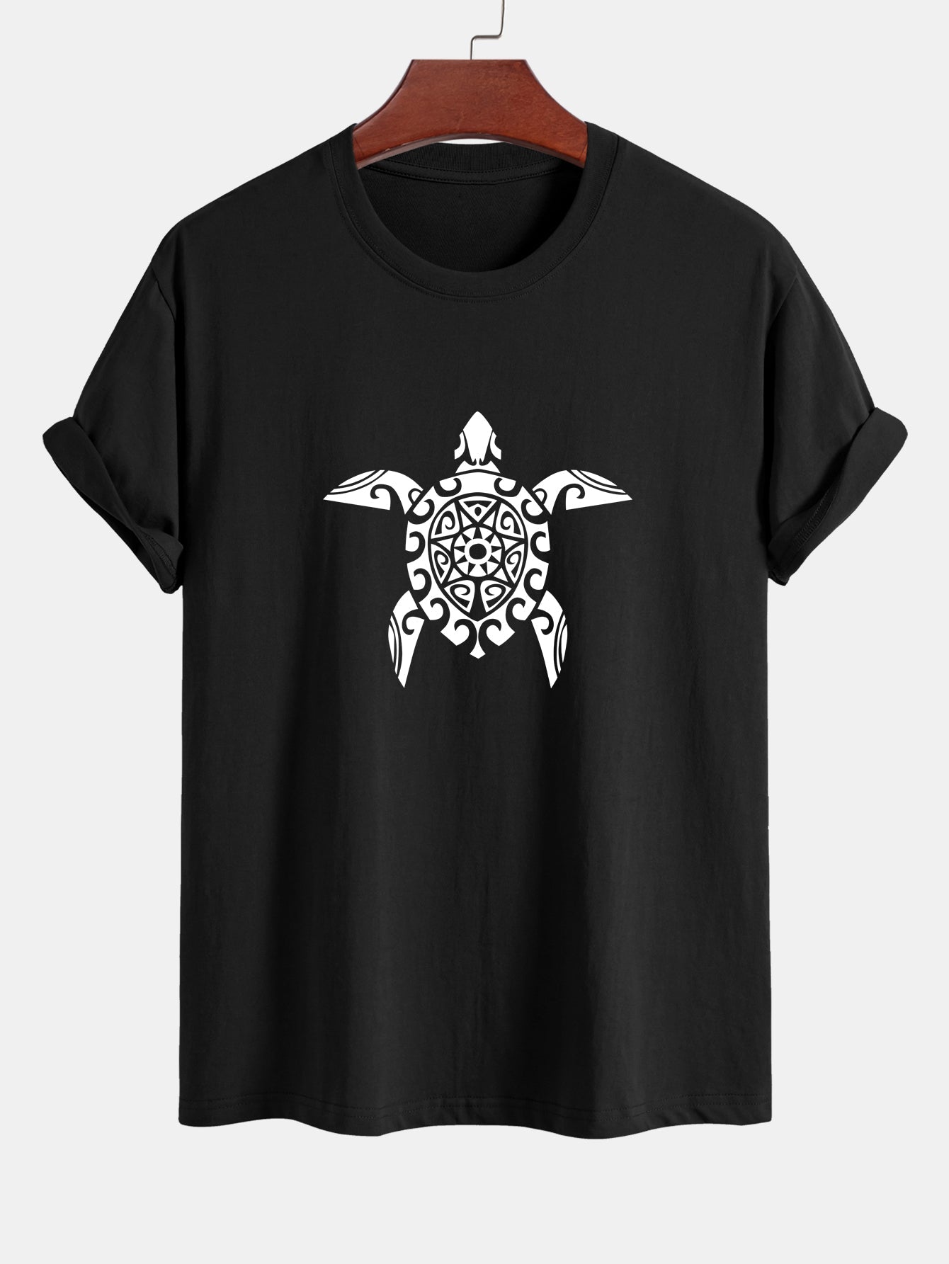 Regular Fit Geometric Turtle Print Cotton T-Shirt