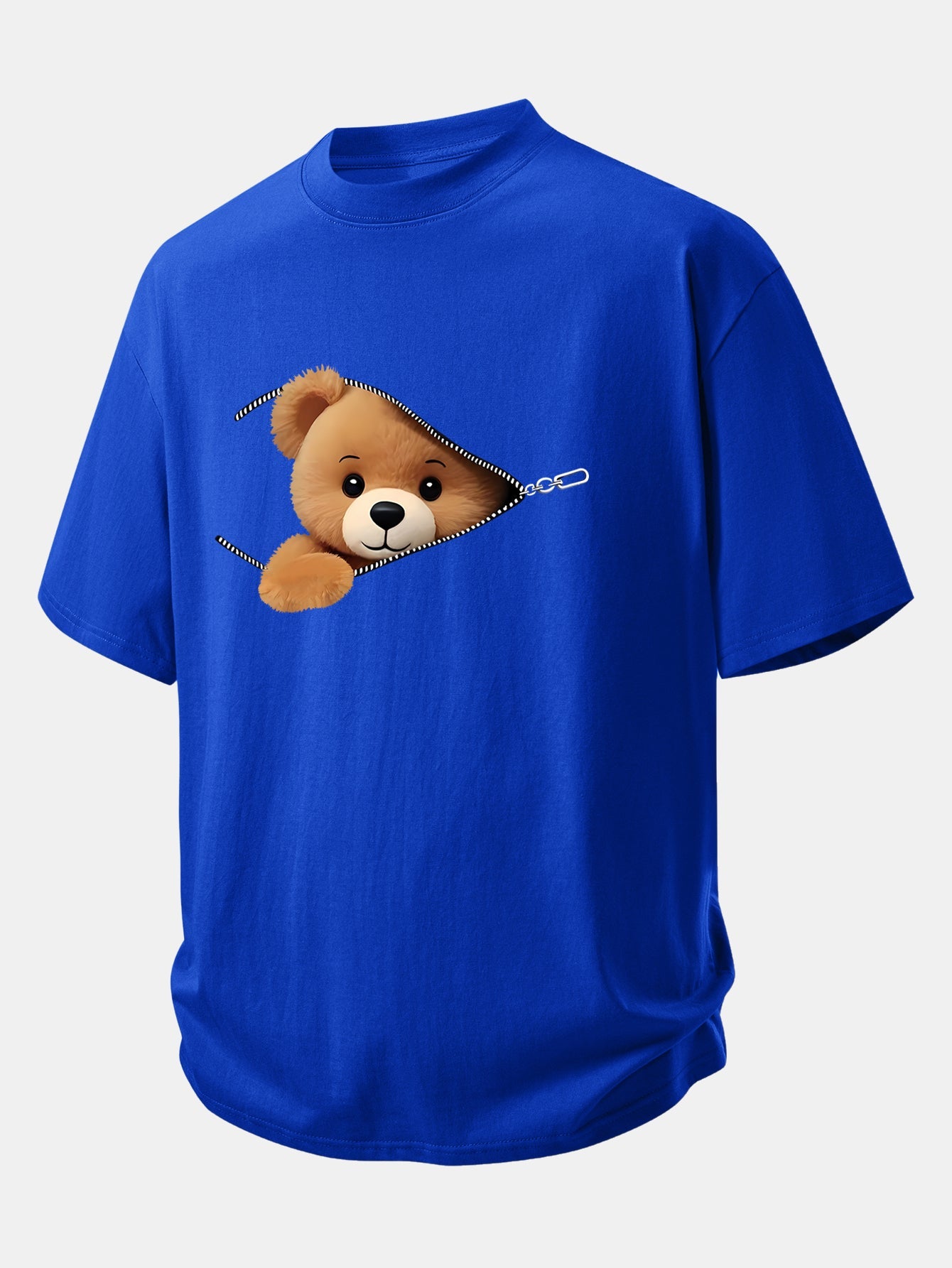 Relax Fit Zipper Bear Print Cotton T-Shirt
