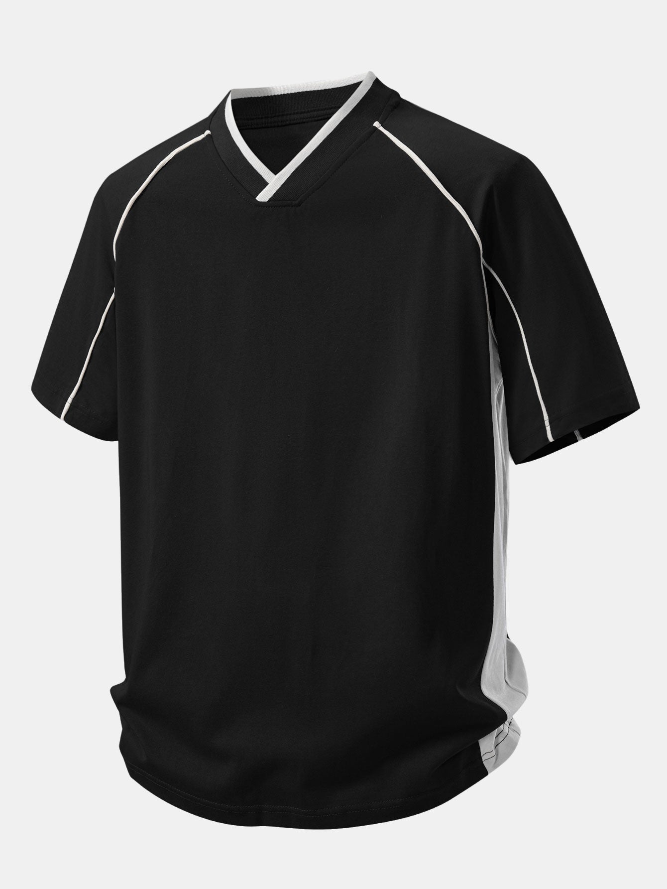 Contrast Piping V-Neck Raglan Sleeve T-Shirt