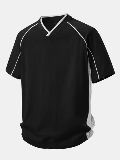 Contrast Piping V-Neck Raglan Sleeve T-Shirt