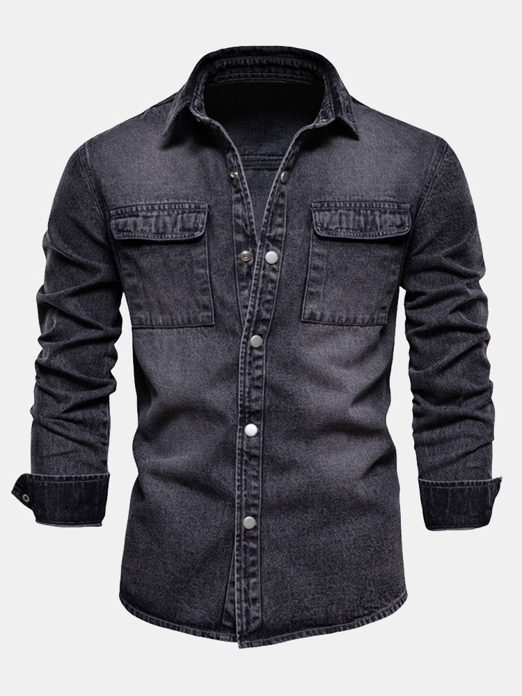 Washed Denim Overshirt With Pockets