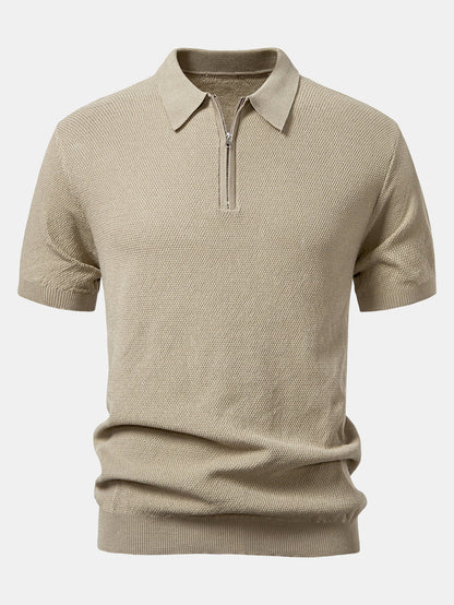Textured Zip Up Knit Polo Shirt